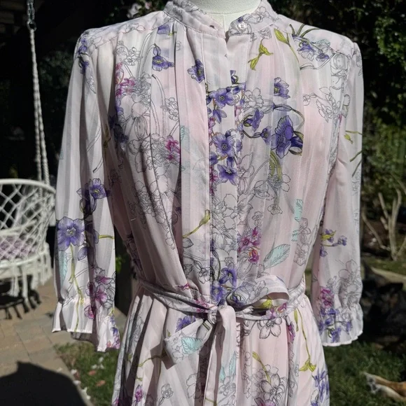 Nanette Lepore Floral Long Sleeve Dress - Purple and Cream - Picture 2 of 9